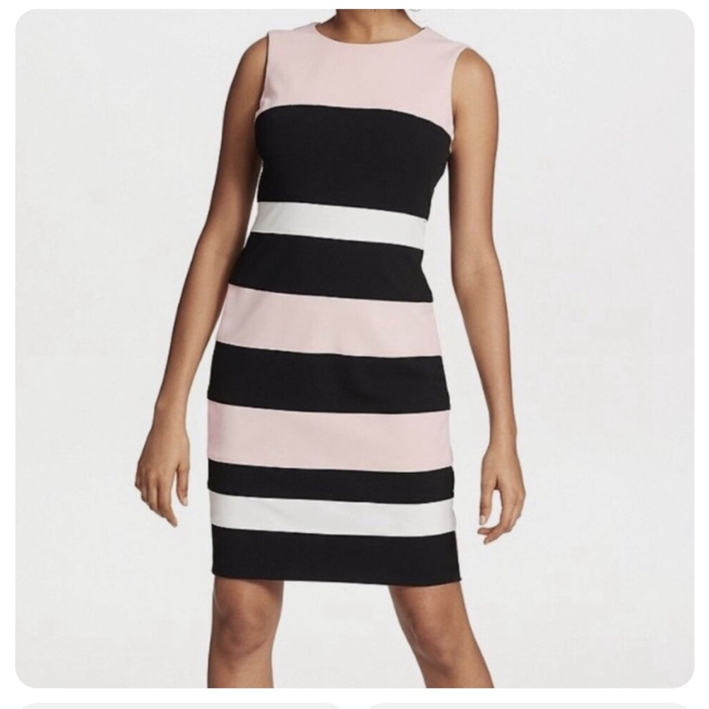 Tommy Hilfiger Color Block Stripe Sheath Dress Womens 6 Crepe Scuba Pink Black